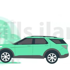 An SUV car is driving on a road